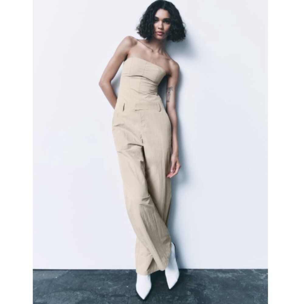 Zara Tan Strapless Jumpsuit